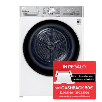 Foto frontale dell'asciugatrice LG RH90V9AV2QR con cashback e kit colonna bucato